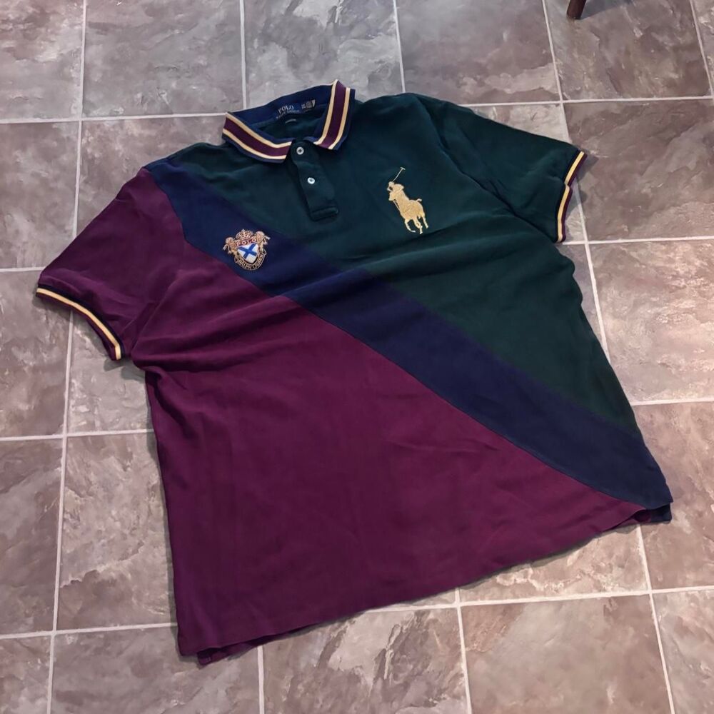 00s Polo Ralph Lauren big pony polo with stripe design, great shape! Size XXL